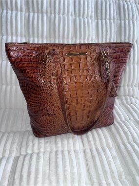 Brahmin Croc-Embossed Leather Tote with Tassel